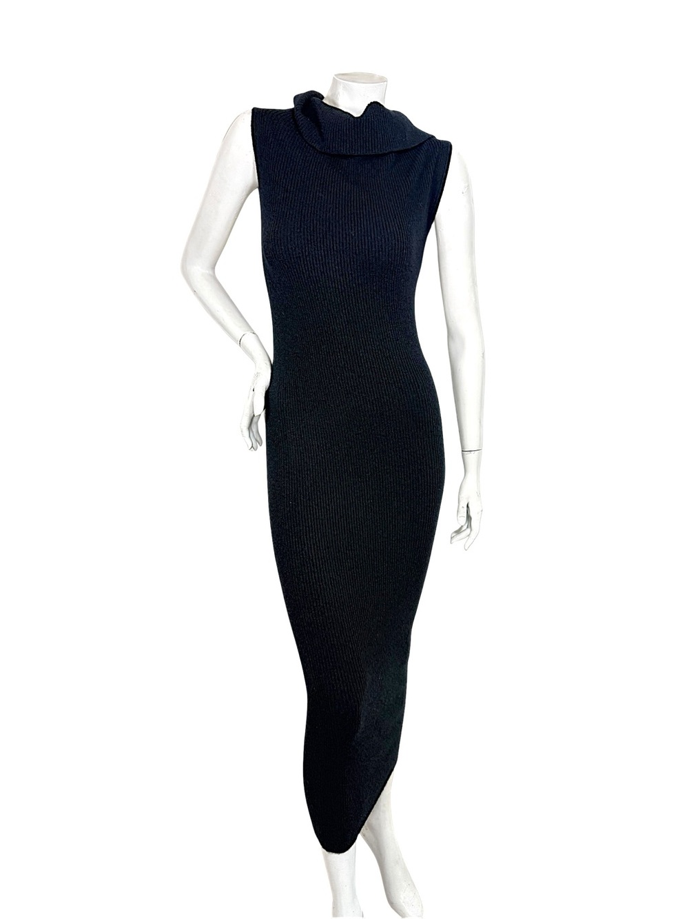TOTEME Black Off Shoulder Rib Knit Maxi Dress XS